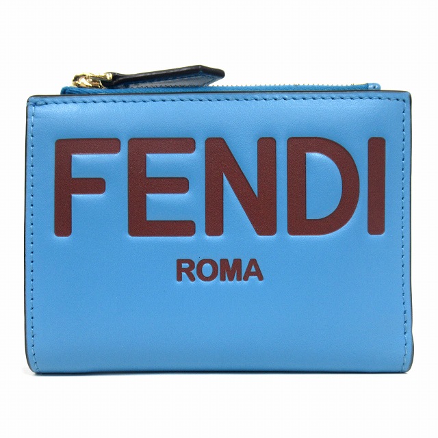 極美品 フェンディ FENDI レザー 財布 二つ折り ミニ コンパクト ロゴ 8M0447 水色 ライトブルー メンズ レディース ユニセックス 買い取りさせて頂きました♪