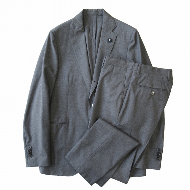 美品 ラルディーニ LARDINI ウール セットアップ スーツ ジャケット パンツ 3釦 背抜き サイドベンツ PS32803AE サイズ48 グレー メンズ 買い取りさせて頂きました♪