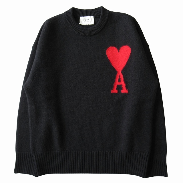 美品 23AW アミパリス Ami Paris アミ アレクサンドル マテュッシ ami alexandre mattiussi ウール ニット セーター カットソー 長袖 ハート ロゴ 刺繍 ワンポイント 丸首 BFUKS002.018 サイズXS 黒 ブラック レディース メンズ ユニセックス 買い取りさせて頂きました♪