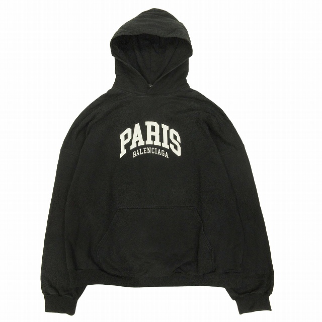 2021年製 バレンシアガ BALENCIAGA CITIES PARIS HOODIE シティーズパリ フーディー パーカー スウェット プルオーバー トレーナー 裏毛 コットン 675003 TLVL8 サイズ2 黒 ブラック UNISEX を買い取りさせて頂きました♪