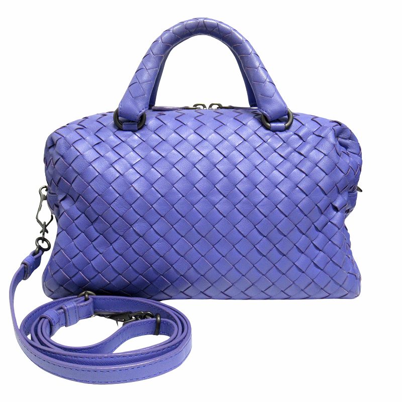 ボッテガヴェネタ BOTTEGA VENETA イントレチャート レザー ミニ ボストン ショルダー ハンド バッグ 2way ミラー付 428051 紫 パープル 買い取りさせて頂きました♪ リモード福山