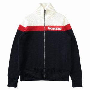 美品 19AW モンクレール MONCLER "MAGLIONE TRICOT CARDIGAN" ドライバーズニット ジャケット ブルゾン ジップアップ トリコロール ロゴ E20919423100 サイズS ホワイト/レッド/ネイビー メンズ 買い取りさせて頂きました♪ リモード福山